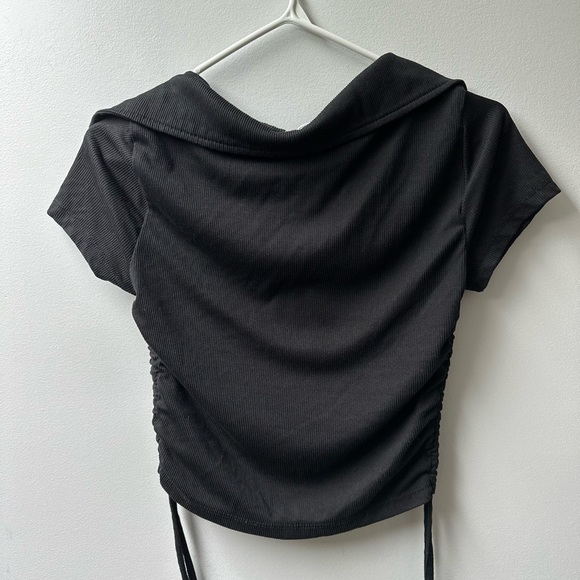 Black Ardene Crop top Ruched Sides With Small Sunflower Design - Picture 3 of 4